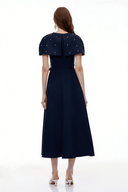 Sujata Blue Embellished Midi Dress with Cape - Aura Muse