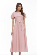 Sujata Pink Embellished Midi Dress with Cape - Aura Muse