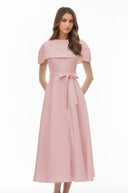 Sujata Pink Embellished Midi Dress with Cape - Aura Muse