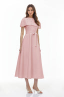 Sujata Pink Embellished Midi Dress with Cape - Aura Muse