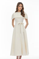 Sujata White Embellished Midi Dress with Cape - Aura Muse