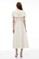 Sujata White Embellished Midi Dress with Cape - Aura Muse