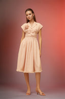 Sulaire Pink 3D Petal Pleated Midi Dress - Aura Muse
