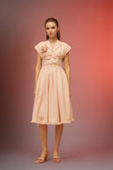 Sulaire Pink 3D Petal Pleated Midi Dress - Aura Muse