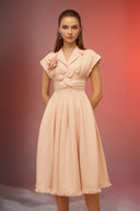 Sulaire Pink 3D Petal Pleated Midi Dress - Aura Muse