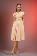 Sulaire Pink 3D Petal Pleated Midi Dress - Aura Muse