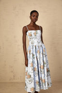 Suzanne Blue Floral Print Midi Dress - Aura Muse