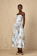 Suzanne Blue Floral Print Midi Dress - Aura Muse