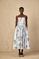 Suzanne Blue Floral Print Midi Dress - Aura Muse