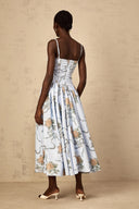 Suzanne Blue Floral Print Midi Dress - Aura Muse