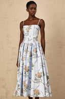 Suzanne Blue Floral Print Midi Dress - Aura Muse