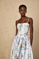 Suzanne Blue Floral Print Midi Dress - Aura Muse