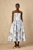 Suzanne Blue Floral Print Midi Dress - Aura Muse
