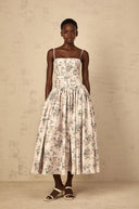 Suzanne Neutral Floral Print Midi Dress - Aura Muse