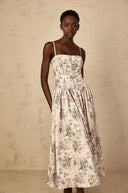 Suzanne Neutral Floral Print Midi Dress - Aura Muse