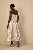 Suzanne Neutral Floral Print Midi Dress - Aura Muse