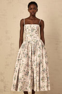 Suzanne Neutral Floral Print Midi Dress - Aura Muse
