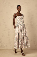 Suzanne Neutral Floral Print Midi Dress - Aura Muse