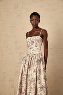 Suzanne Neutral Floral Print Midi Dress - Aura Muse