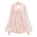 Suzanne Pink Glossy Cape & Dress Set - Aura Muse