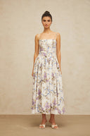 Suzanne White Floral Print Midi Dress - Aura Muse