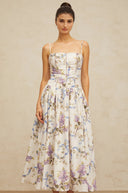 Suzanne White Floral Print Midi Dress - Aura Muse