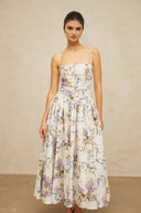 Suzanne White Floral Print Midi Dress - Aura Muse