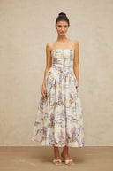 Suzanne White Floral Print Midi Dress - Aura Muse