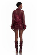 Suzette Red Chiffon Ruffled Blouse - Aura Muse
