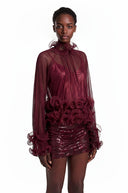 Suzette Red Chiffon Ruffled Blouse - Aura Muse