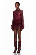 Suzette Red Chiffon Ruffled Blouse - Aura Muse
