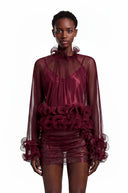 Suzette Red Chiffon Ruffled Blouse - Aura Muse