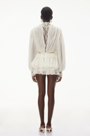 Sylviane White Lace Trim Blouse & Tiered Skirt Set - Aura Muse