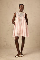 Sylvie pink embellished pleated mini dress - Aura Muse