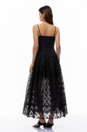 Tamsin Black Ruched Lace Maxi Dress - Aura Muse