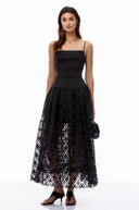 Tamsin Black Ruched Lace Maxi Dress - Aura Muse