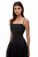 Tamsin Black Ruched Lace Maxi Dress - Aura Muse