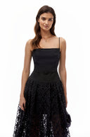 Tamsin Black Ruched Lace Maxi Dress - Aura Muse