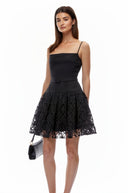 Tamsin Black Ruched Lace Mini Dress - Aura Muse