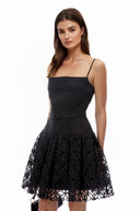 Tamsin Black Ruched Lace Mini Dress - Aura Muse