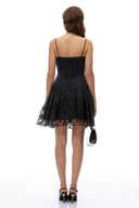 Tamsin Black Ruched Lace Mini Dress - Aura Muse