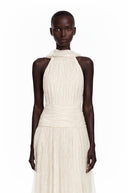 Téodora Ivory Halterneck Lace Maxi Dress with Cape - Aura Muse