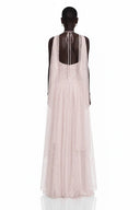 Téodora Pink Halterneck Lace Maxi Dress with Cape - Aura Muse