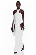 Téodora White Halter Neck Draped Maxi Dress - Aura Muse