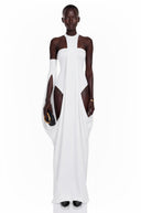 Téodora White Halter Neck Draped Maxi Dress - Aura Muse