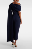 Thalia Navy Blue One Shoulder Cape Midi Dress - Aura Muse