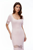 Thelma Pink Round Neck Maxi Dress with Lace Trim - Aura Muse