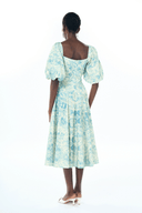 Theodora Blue Pattern Print Pleated Midi Dress - Aura Muse