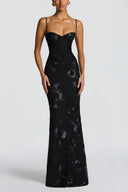 Theresa Black Floral Appliqué Corset Maxi Dress - Aura Muse
