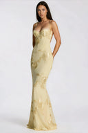 Theresa Yellow Floral Appliqué Corset Maxi Dress - Aura Muse